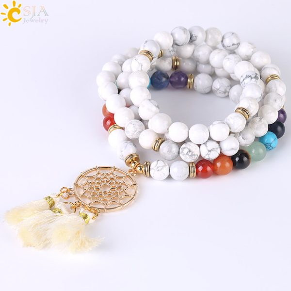 Japamala 108 Mala Beads Bracelet with Dream Catcher Tassel | 8MM Natural Stones - Image 14