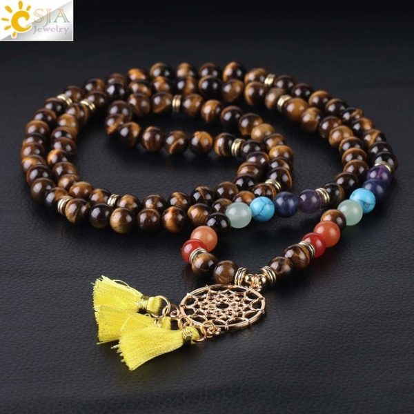 Japamala 108 Mala Beads Bracelet with Dream Catcher Tassel | 8MM Natural Stones - Image 13