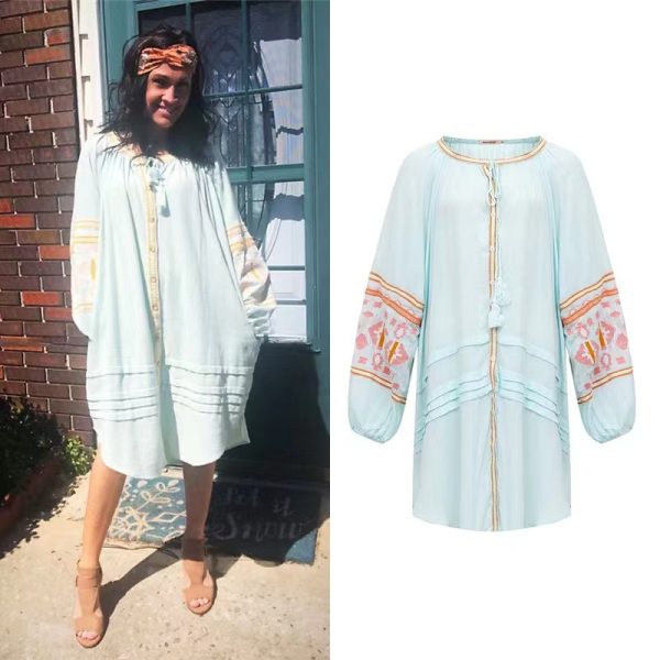 Bohemian Ethnic Style Embroidered Loose Cardigan Dress - Image 5