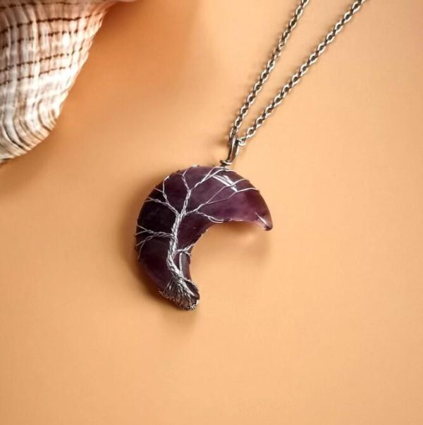 New Winding Moon Natural Stone Tree of Life Necklace – Handmade Fortune Tree Necklace - Image 6