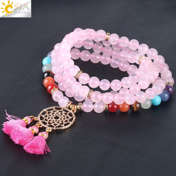 Japamala 108 Mala Beads Bracelet with Dream Catcher Tassel | 8MM Natural Stones - Image 2