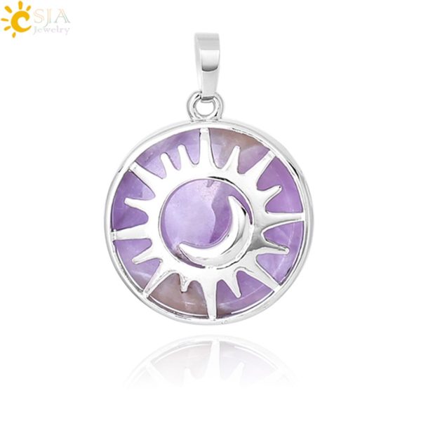 Sun & Moon Pendant with Healing Natural Stones | Amethyst, Quartz, and More - Image 3