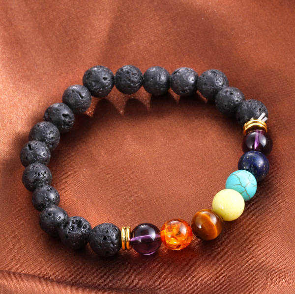 7 Chakra Beaded Bracelet | Natural Lava Stone Healing Balance Diffuser Bracelet - Image 6