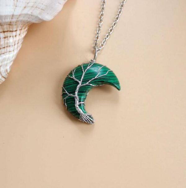 New Winding Moon Natural Stone Tree of Life Necklace – Handmade Fortune Tree Necklace - Image 8