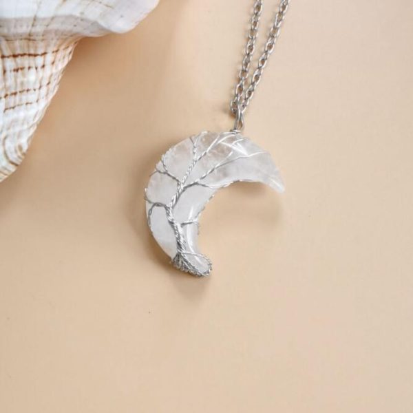 New Winding Moon Natural Stone Tree of Life Necklace – Handmade Fortune Tree Necklace - Image 5