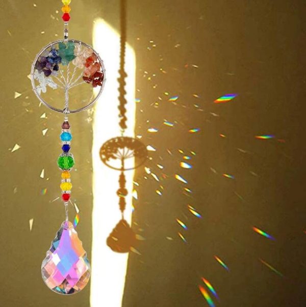 Chakra Healing Natural Stone Tree of Life Suncatcher | Rainbow Maker Window Hanging Ornament - Image 2