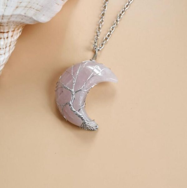 New Winding Moon Natural Stone Tree of Life Necklace – Handmade Fortune Tree Necklace - Image 7