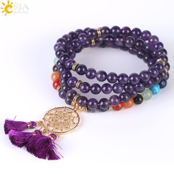 Japamala 108 Mala Beads Bracelet with Dream Catcher Tassel | 8MM Natural Stones - Image 17