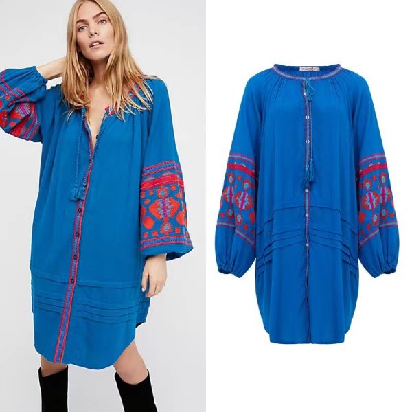 Bohemian Ethnic Style Embroidered Loose Cardigan Dress