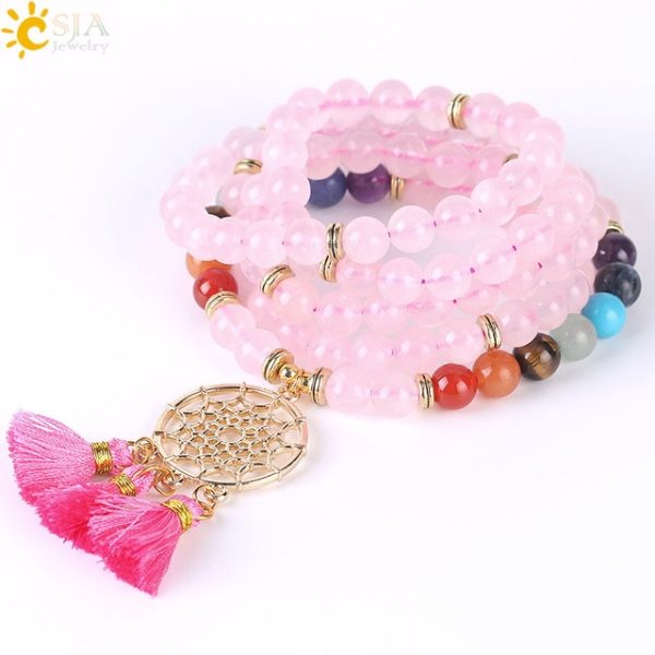 Japamala 108 Mala Beads Bracelet with Dream Catcher Tassel | 8MM Natural Stones - Image 7