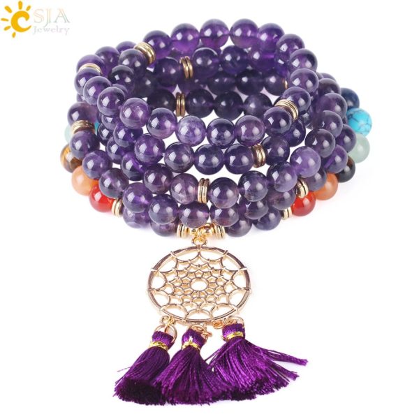 Japamala 108 Mala Beads Bracelet with Dream Catcher Tassel | 8MM Natural Stones