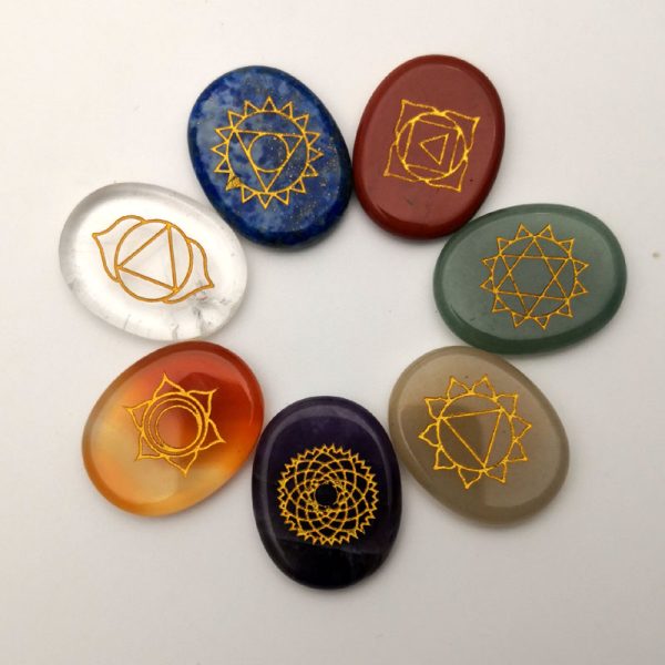 7 Chakra Meditation Palm Stones – Natural Stone Carved Reiki Healing Set