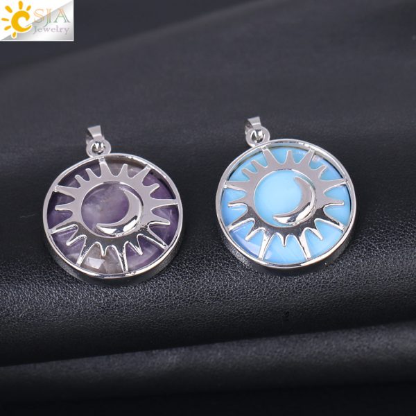 Sun & Moon Pendant with Healing Natural Stones | Amethyst, Quartz, and More - Image 6