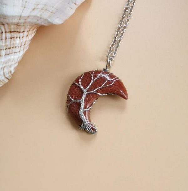 New Winding Moon Natural Stone Tree of Life Necklace – Handmade Fortune Tree Necklace - Image 2