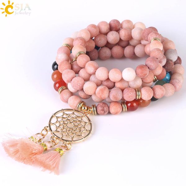 Japamala 108 Mala Beads Bracelet with Dream Catcher Tassel | 8MM Natural Stones - Image 12