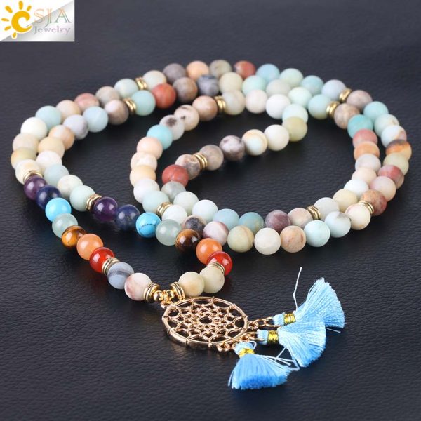 Japamala 108 Mala Beads Bracelet with Dream Catcher Tassel | 8MM Natural Stones - Image 4