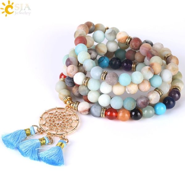 Japamala 108 Mala Beads Bracelet with Dream Catcher Tassel | 8MM Natural Stones - Image 8