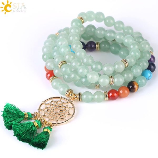 Japamala 108 Mala Beads Bracelet with Dream Catcher Tassel | 8MM Natural Stones - Image 9