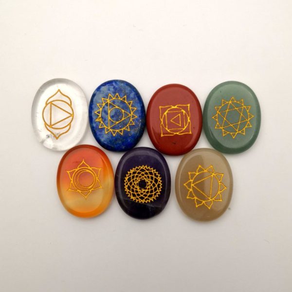 7 Chakra Meditation Palm Stones – Natural Stone Carved Reiki Healing Set - Image 3