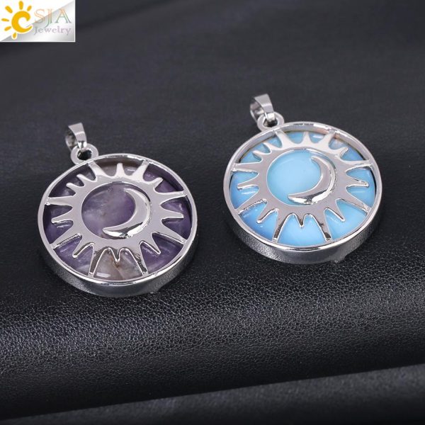 Sun & Moon Pendant with Healing Natural Stones | Amethyst, Quartz, and More - Image 5