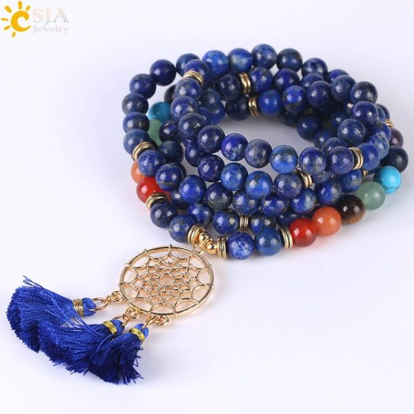 Japamala 108 Mala Beads Bracelet with Dream Catcher Tassel | 8MM Natural Stones - Image 16