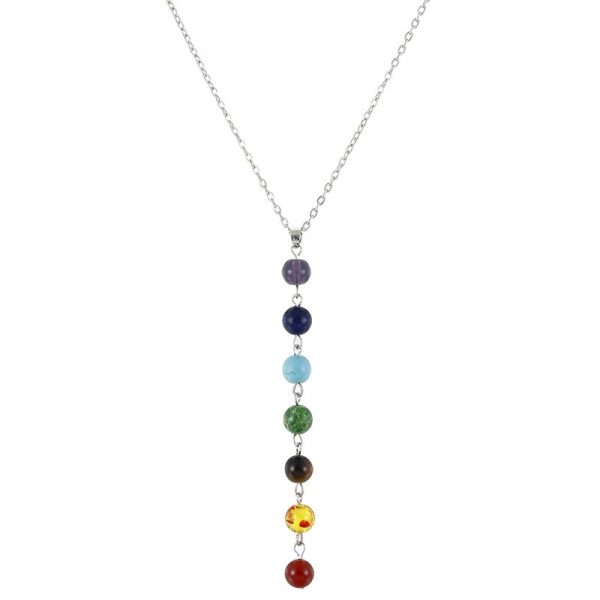 7 Chakra Beads Yoga Reiki Rainbow Natural Stone Long Drop Pendant Necklace - Image 4