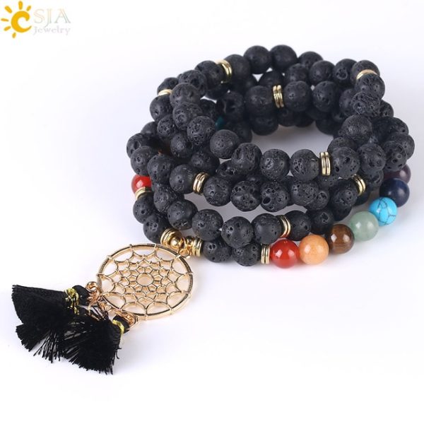 Japamala 108 Mala Beads Bracelet with Dream Catcher Tassel | 8MM Natural Stones - Image 6