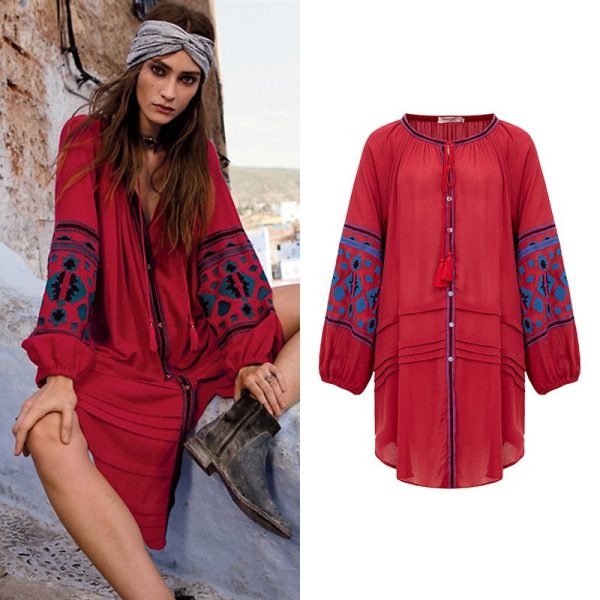 Bohemian Ethnic Style Embroidered Loose Cardigan Dress - Image 2