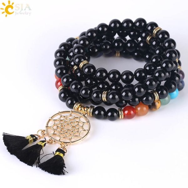 Japamala 108 Mala Beads Bracelet with Dream Catcher Tassel | 8MM Natural Stones - Image 10