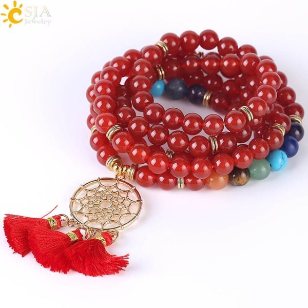 Japamala 108 Mala Beads Bracelet with Dream Catcher Tassel | 8MM Natural Stones - Image 11