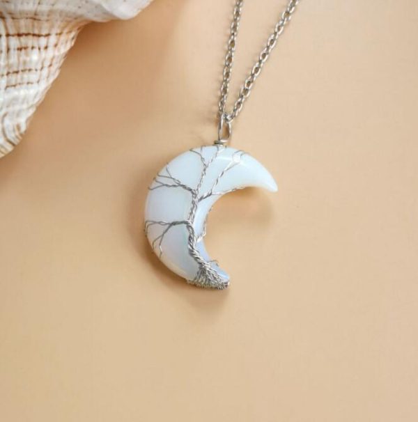 New Winding Moon Natural Stone Tree of Life Necklace – Handmade Fortune Tree Necklace - Image 3