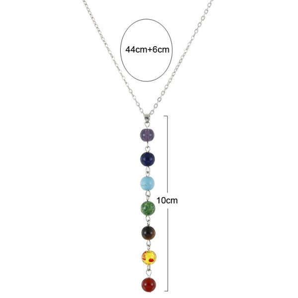 7 Chakra Beads Yoga Reiki Rainbow Natural Stone Long Drop Pendant Necklace - Image 2