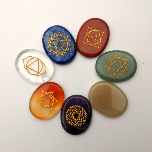 7 Chakra Meditation Palm Stones – Natural Stone Carved Reiki Healing Set - Image 2