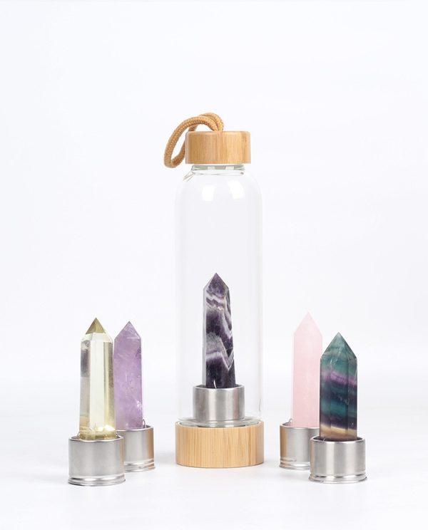 24.5 cm Glass Water Bottle with Healing Crystal | Crystal-Infused Hydration