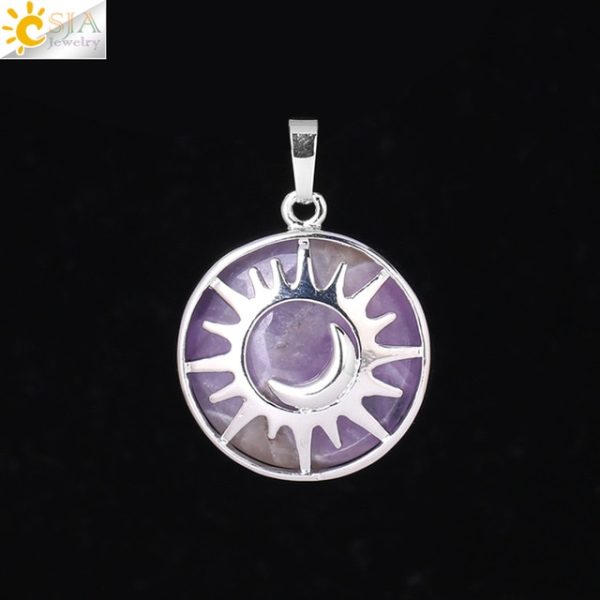 Sun & Moon Pendant with Healing Natural Stones | Amethyst, Quartz, and More - Image 7