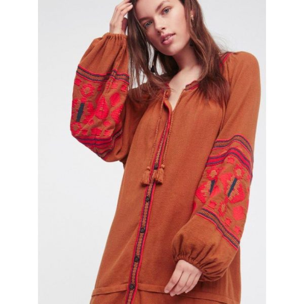 Bohemian Ethnic Style Embroidered Loose Cardigan Dress - Image 7