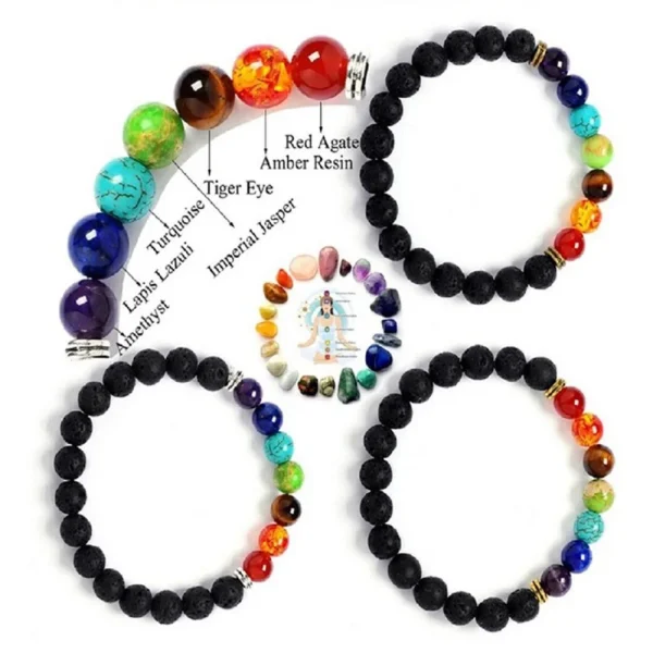 7 Chakra Beaded Bracelet | Natural Lava Stone Healing Balance Diffuser Bracelet - Image 4