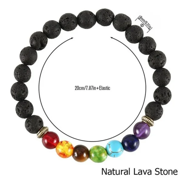 7 Chakra Beaded Bracelet | Natural Lava Stone Healing Balance Diffuser Bracelet - Image 2