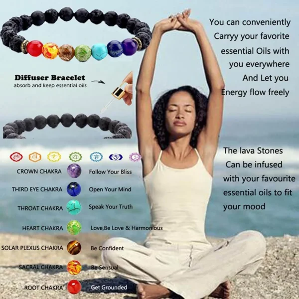 7 Chakra Beaded Bracelet | Natural Lava Stone Healing Balance Diffuser Bracelet