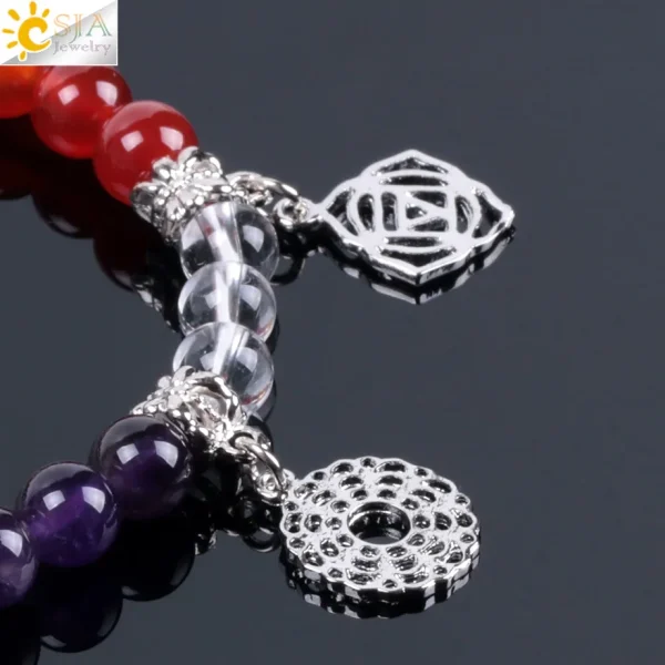 7 Chakra Healing Balance Energy Beads Bracelet | 8mm Natural Stone with Chakra Symbol Charms - Image 3