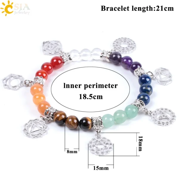 7 Chakra Healing Balance Energy Beads Bracelet | 8mm Natural Stone with Chakra Symbol Charms - Image 6