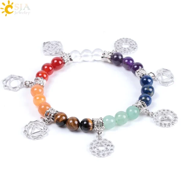 7 Chakra Healing Balance Energy Beads Bracelet | 8mm Natural Stone with Chakra Symbol Charms