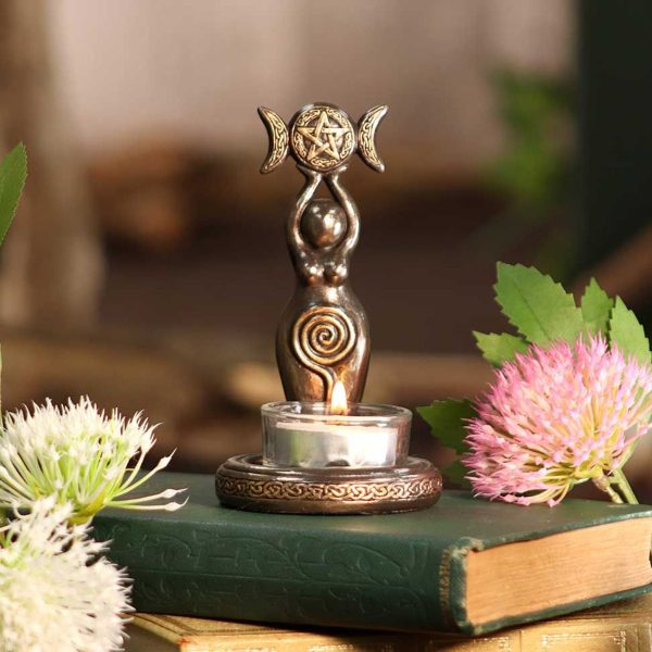 Triple Goddess Tea Light Statue Candlestick | Wicca Resin Craft Ornament