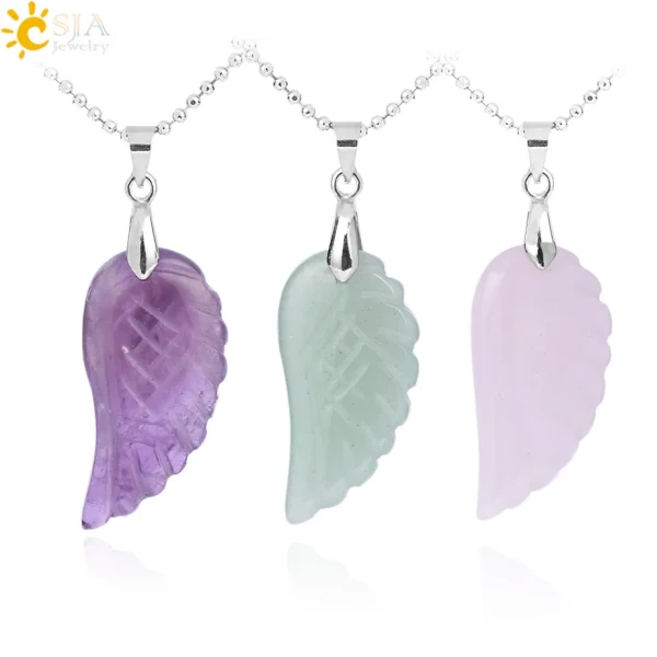 Natural Stone Angel Wing Necklace Pendant