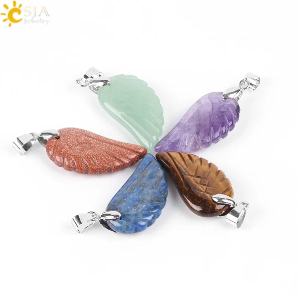 Natural Stone Angel Wing Necklace Pendants | Healing Crystal Jewelry - Image 3