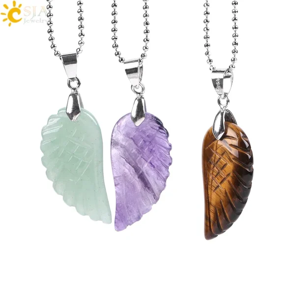 Natural Stone Angel Wing Necklace Pendants | Healing Crystal Jewelry - Image 4