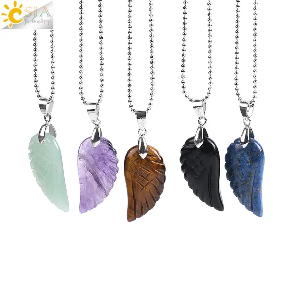 Natural Stone Angel Wing Necklace Pendants | Healing Crystal Jewelry - Image 2